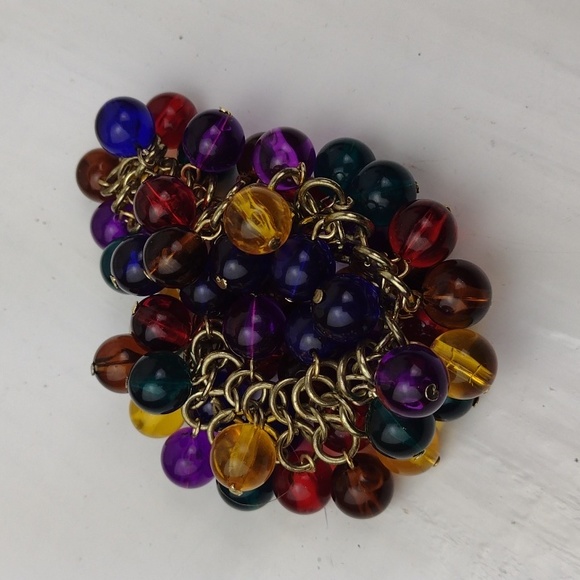 ❤️BundleOnly ❤️ Fun Gold Tone Chain Vibrant Multi-Color Bead Bangle Bracelet - Picture 7 of 8